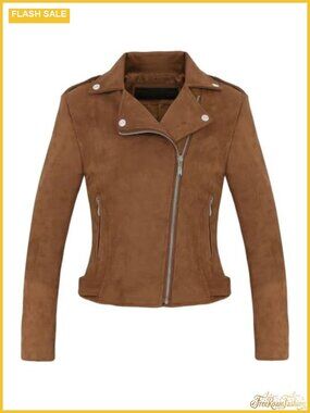 Faux Suede Leather Moto Biker Jacket with Fringe